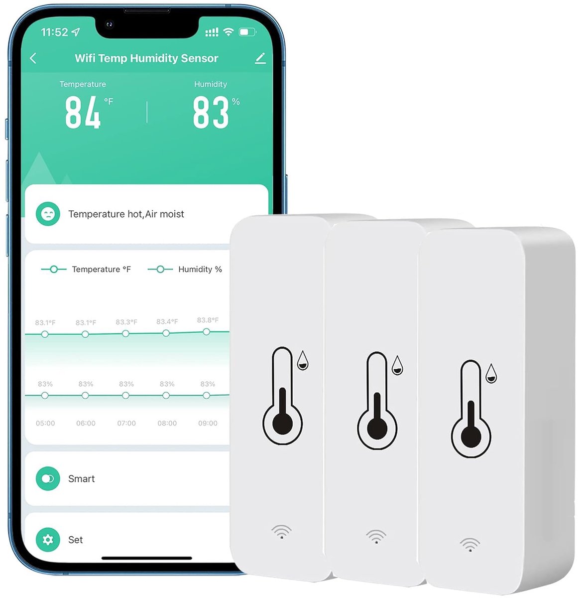 Hygrometer en thermometer - Slimme sensor - Voor binnen en buiten - Real-time temperatuur- en luchtvochtigheidmonitor - ShopVlot