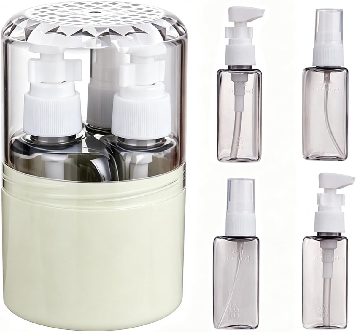 4-in-1 reisdispenser 50 ml - navulbaar - lekvrij - ruimtebesparend voor op reis - ShopVlot