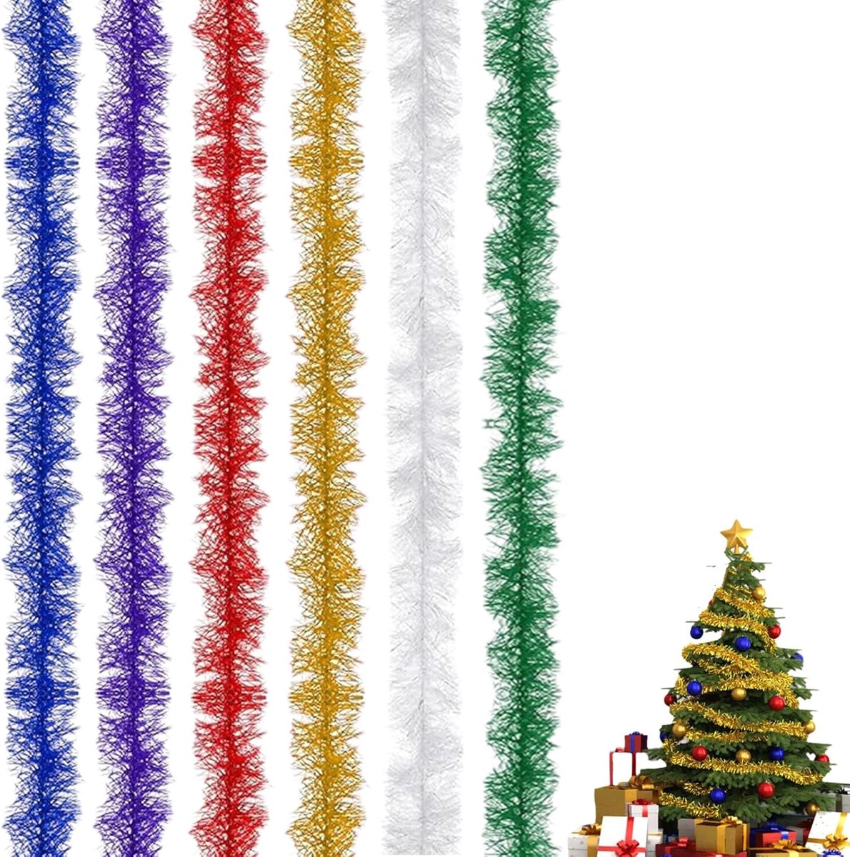 Kerstboom slinger 200 cm - metallic tinsel - feestelijke decoratie - voor kerstboom en raam - ShopVlot
