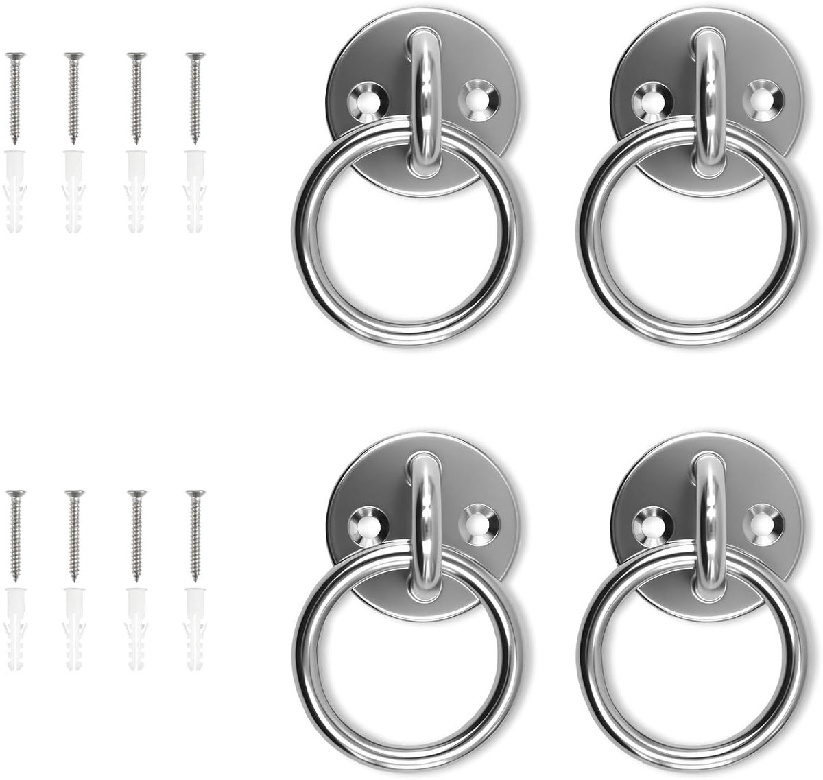 Oogplaat set van 4 - 304 RVS - ronde oogplaat met ring - ideaal voor paardenstallen - ShopVlot