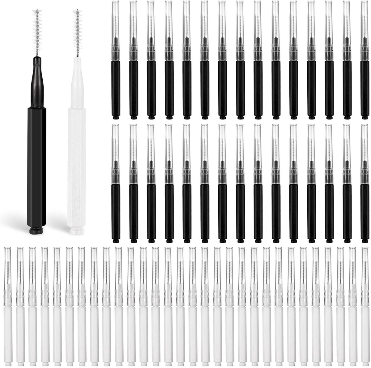 60 Stuks Wenkbrauwborstels en Wimper Spoolies met Deksel | Microborstels voor Wenkbrauw Laminatie, Wimperlifting en Extensions Gereedschap (Zwart, Wit)