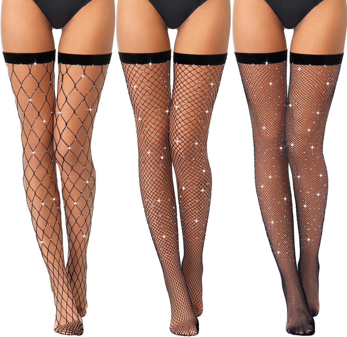 Dameskousen halterloos - zwarte elastische boven de knie - met diamanten - voor een glamoureuze look - ShopVlot
