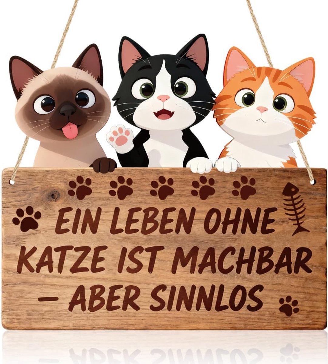 Kattenborden decoratie - hangend van hout - uniek cadeau voor kattenliefhebbers - sfeervolle wanddecoratie - ShopVlot