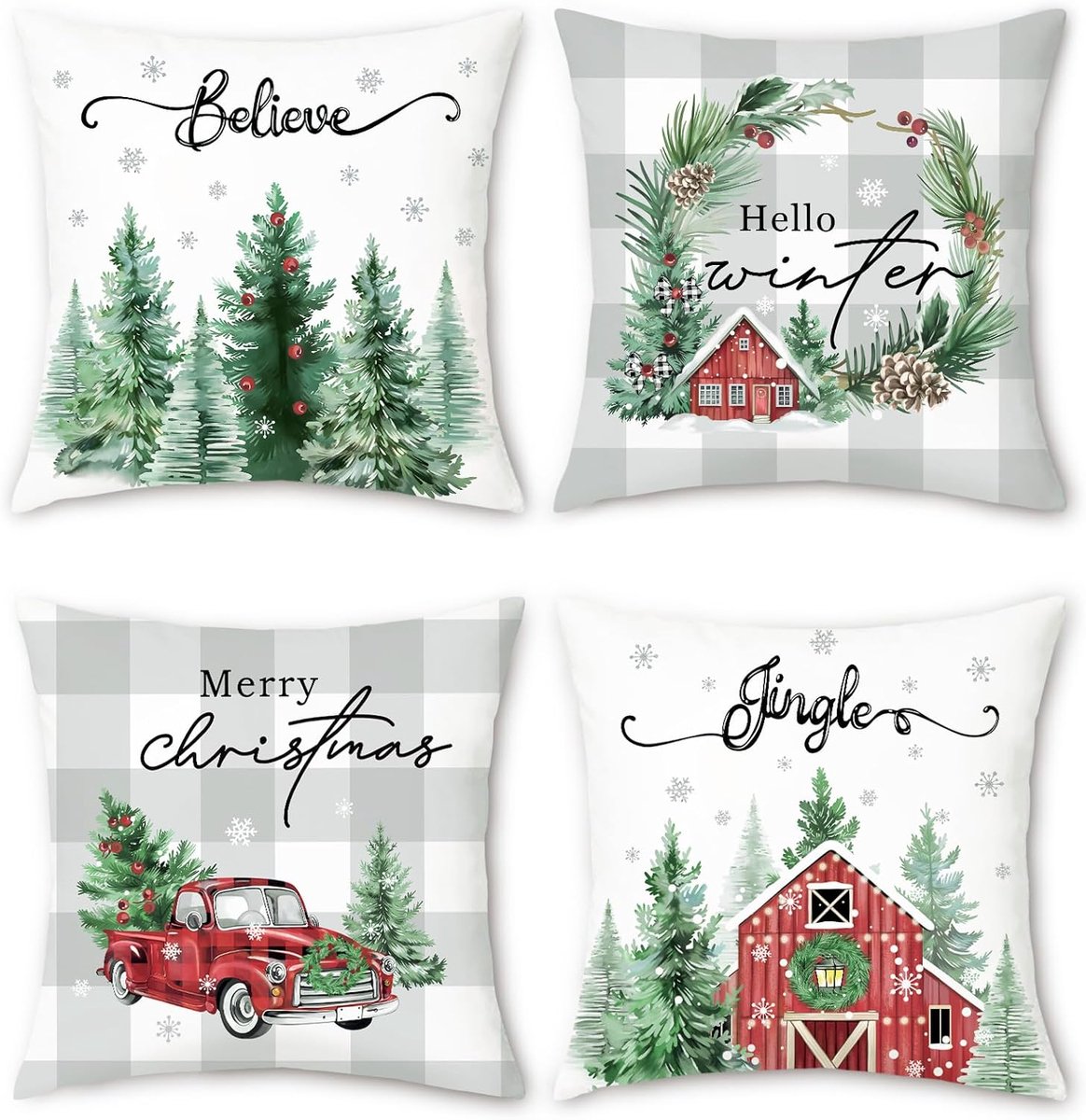 Kussenhoezen 45x45cm - Zachte pluche - Kerstdesign met vrachtwagen en sneeuwvlokken - Creëer een feestelijke sfeer - ShopVlot