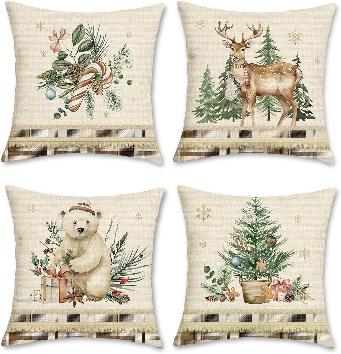 Kussenhoezen 45 x 45cm - Polyester linnen - Winterdieren ontwerp - Creëer een gezellige sfeer - ShopVlot