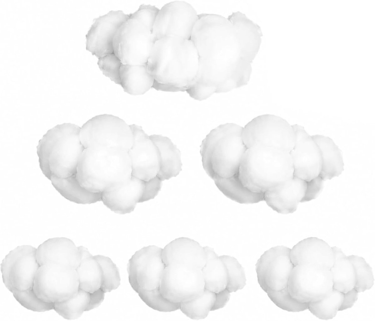 Decoratieve wolken set 6 stuks - katoenen halfkunstmatige wolken - inclusief ophanghaken - ideaal voor kinderkamers - ShopVlot