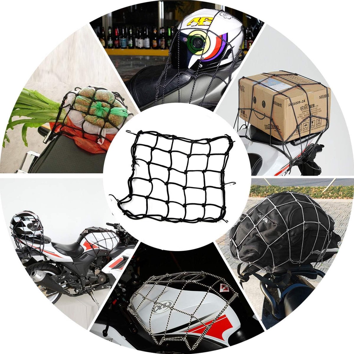 Bagagespanner met haken 40x40cm - latex bungee materiaal - elastisch en robuust - optimale grip voor motorhelm - ShopVlot
