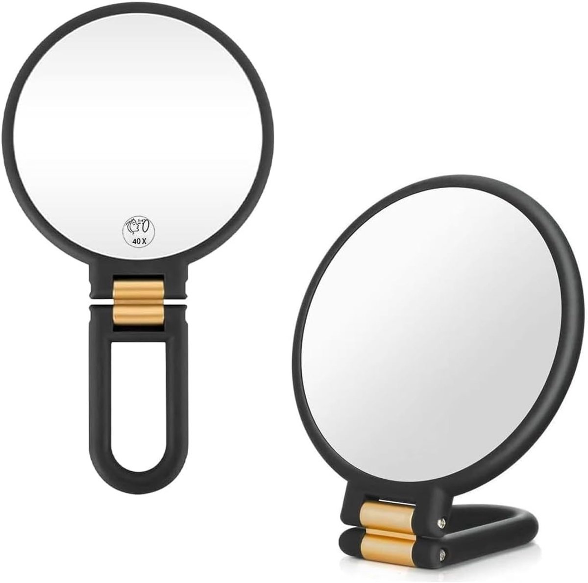 Vergrotende Handspiegel - Zwart - Dubbelzijdig met 40X/1X vergroting - Reisvriendelijk en Draagbaar - Voor Make-up en Precisie Schoonheid