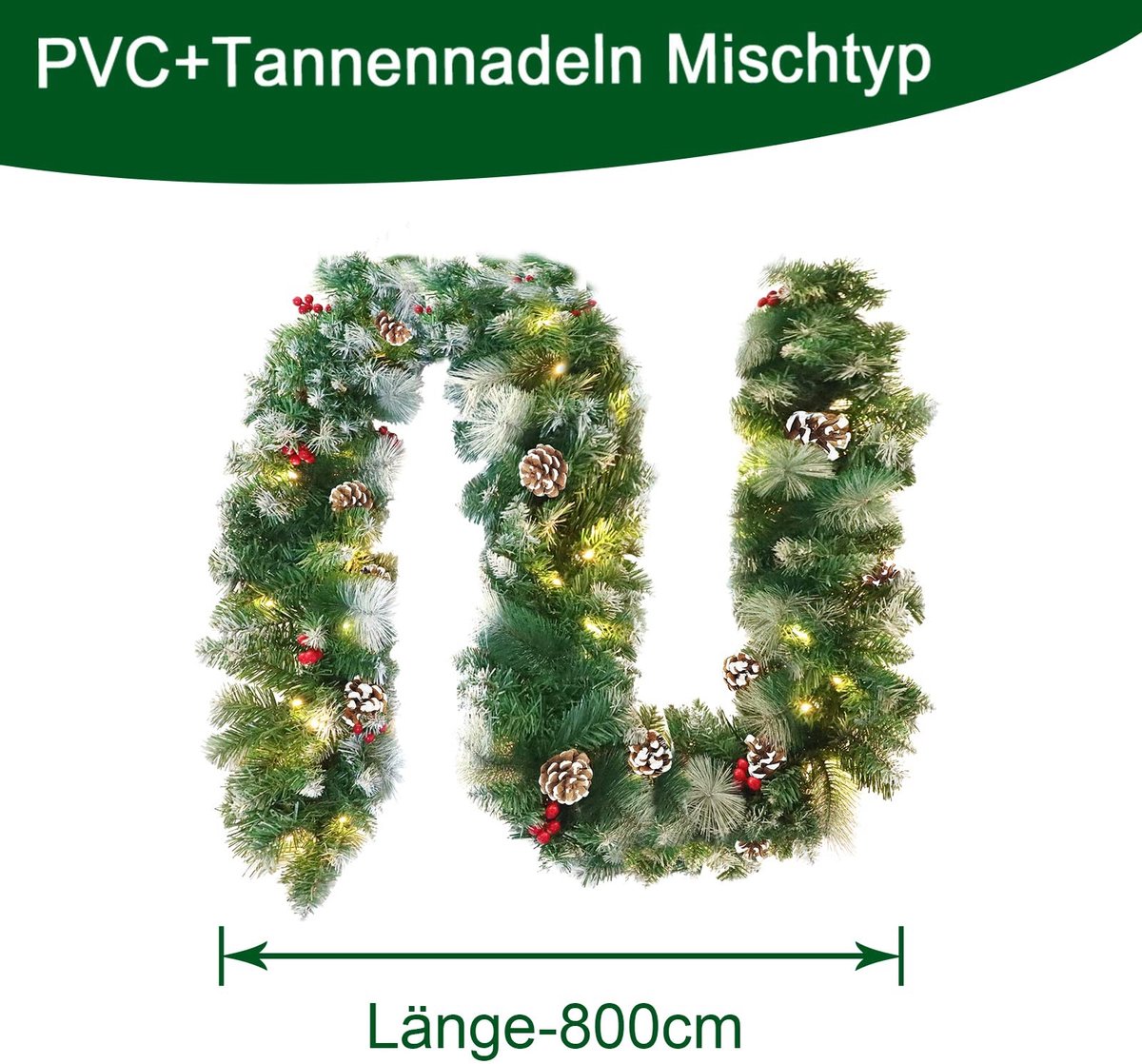 Solidchoice - Kerstguirlande met LED Verlichting 800 cm – foto 8