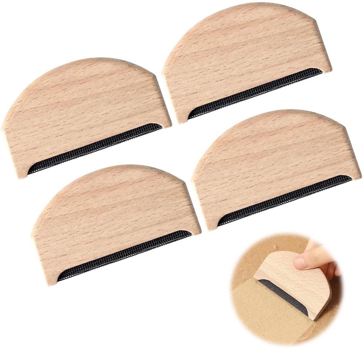 Pluiskam 4 stuks - kasjmierkam van beukenhout - zachte pluisverwijdering - verzorgde look - ShopVlot