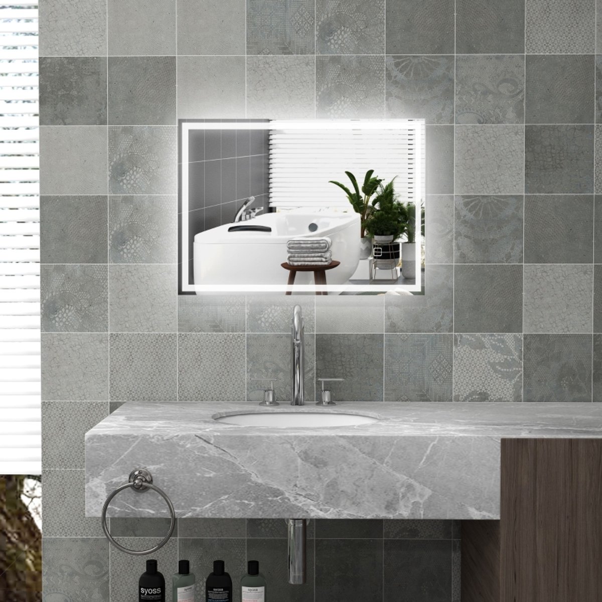 Badkamerspiegel Dimbaar 70 X 50 X 4 Cm Glas Silver Met Touchbediening Anti Condens Drie Lichtkleuren En Ip44 Voor Badkamerwand