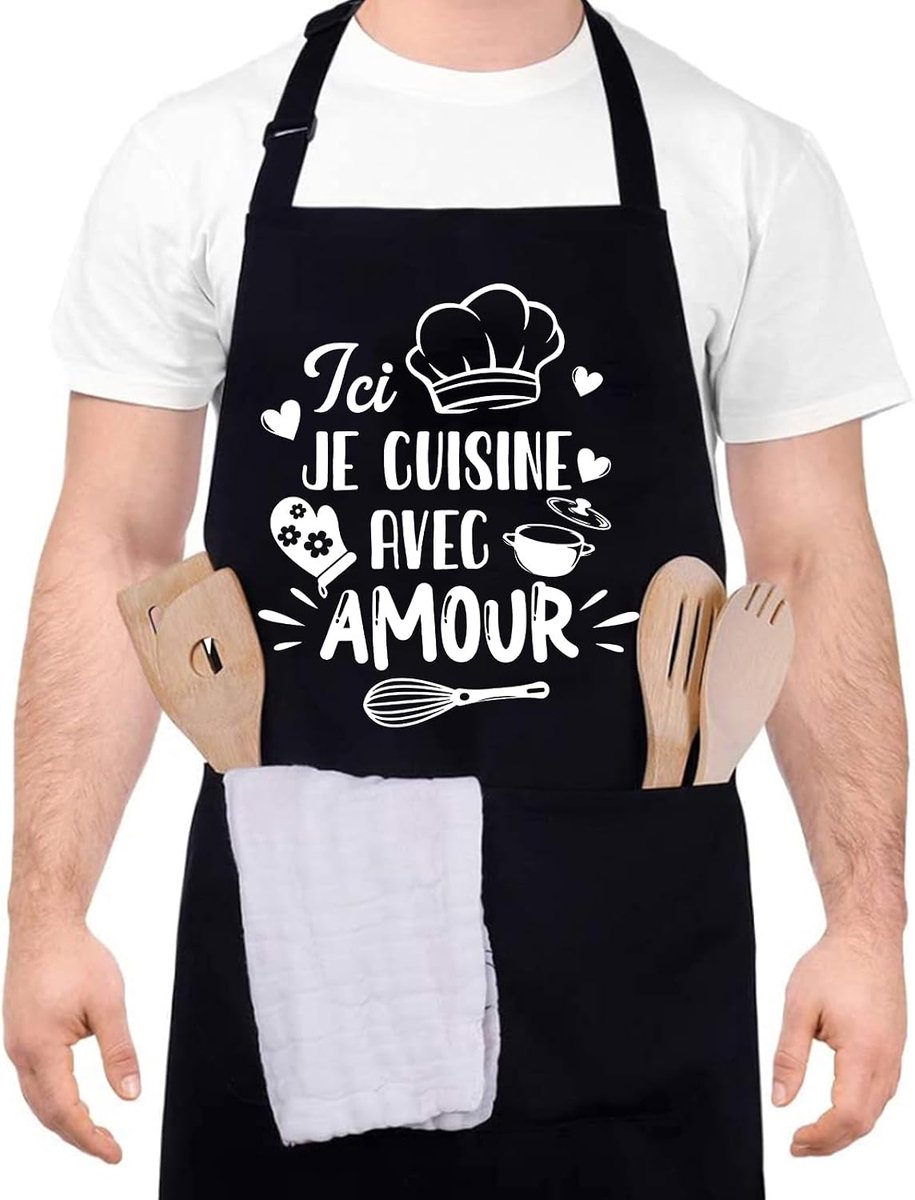 Kookschort voor mannen en vrouwen - gepersonaliseerd - zwart - waterproof en verstelbaar - ideaal voor barbecue - ShopVlot