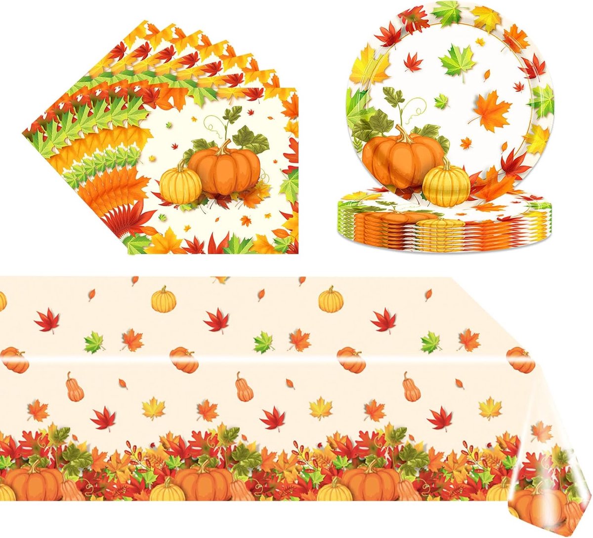 Partypakket Herfst - 37-delige pompoen tafelset - Papieren borden en servetten - Perfect voor uw Thanksgiving - ShopVlot