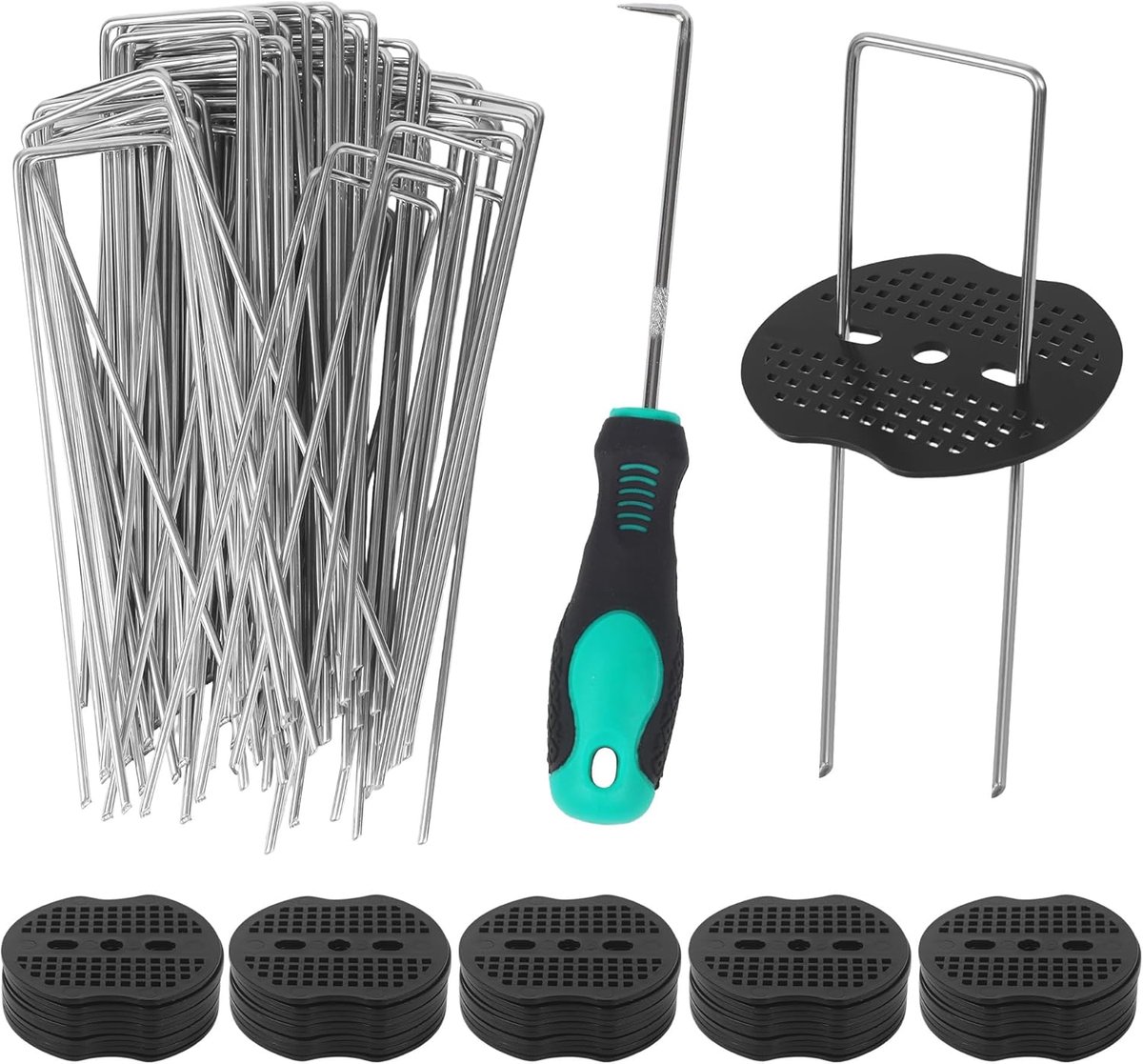 Grondanker set 50 verzinkte spijkers - 50 ringen - 1 haak - ideaal voor het bevestigen van onkruiddoek - ShopVlot