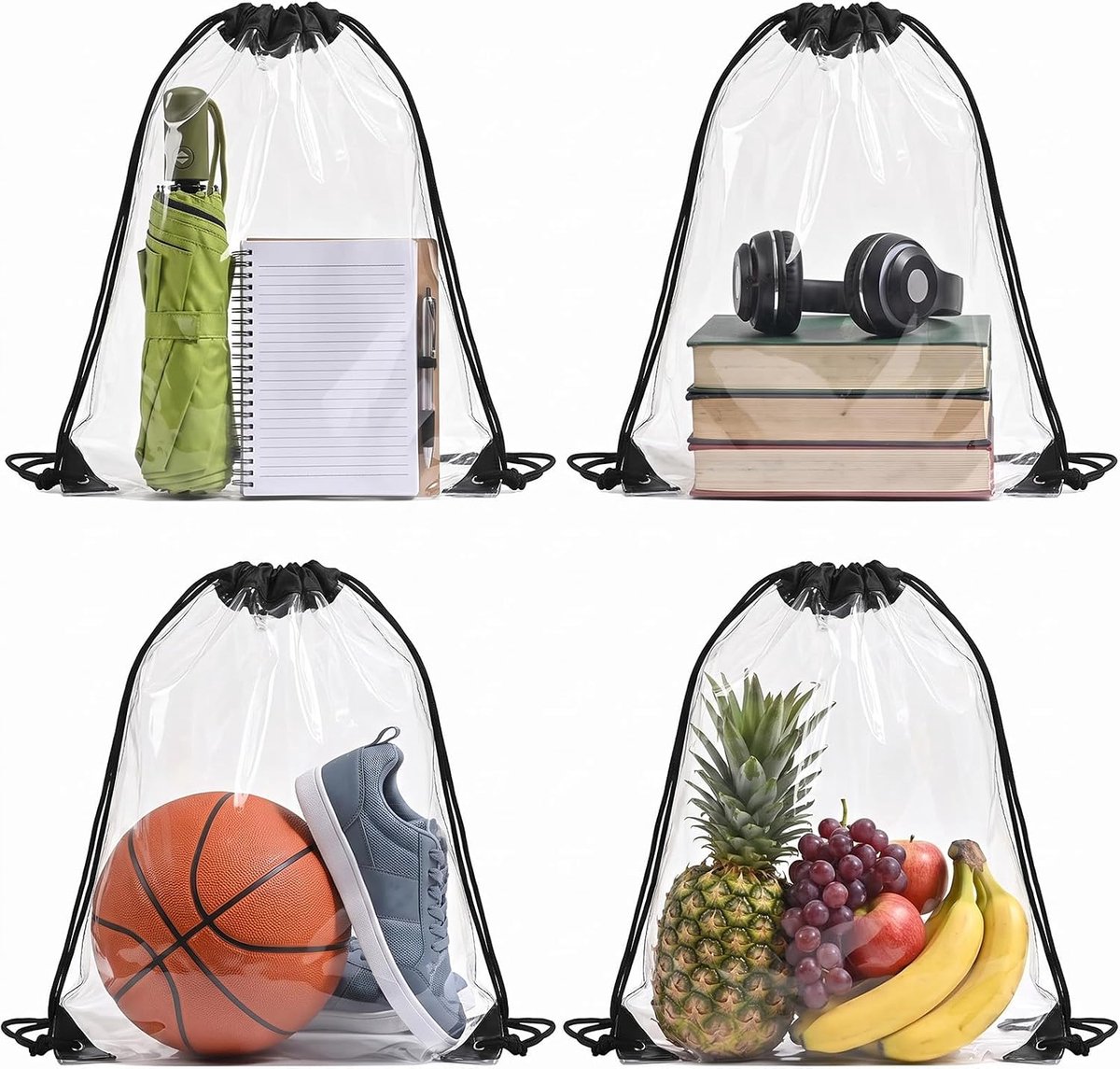 Transparante gymtas 4 stuks - waterdicht PVC - verstelbare trekkoord - ideaal voor school en sport - ShopVlot