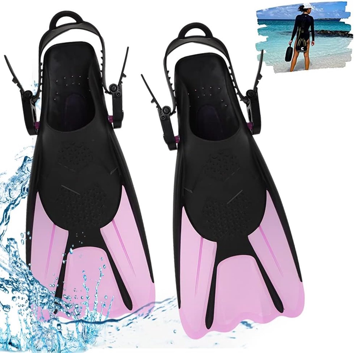 Snorkelvinnen verstelbaar 34-38 - kort - met tas - ideaal voor snorkelen - ShopVlot
