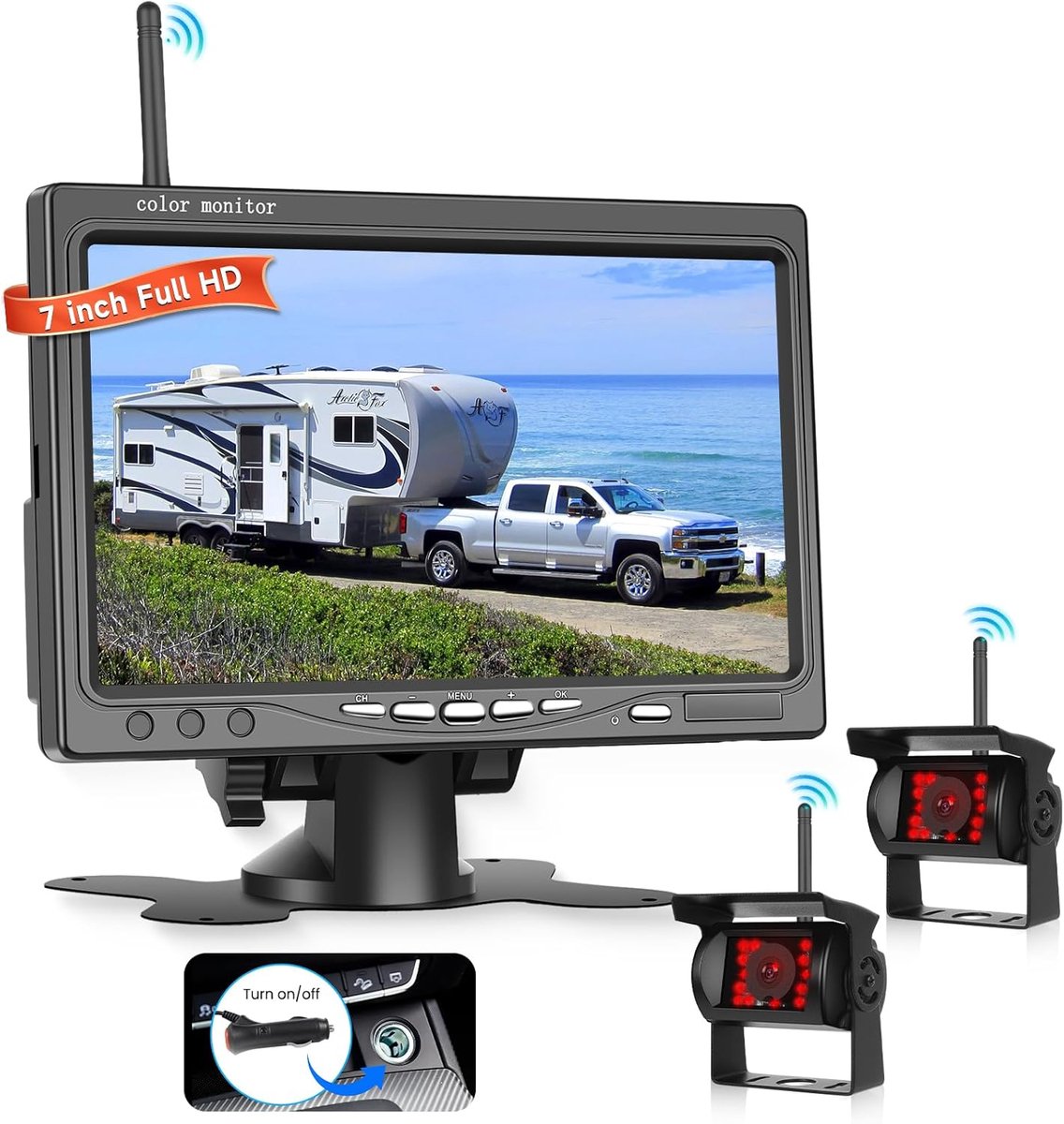 Draadloze achteruitrijcamera met 7 inch scherm - IP68 waterdicht - 1080P IR nachtzicht - Voor veilig parkeren - ShopVlot