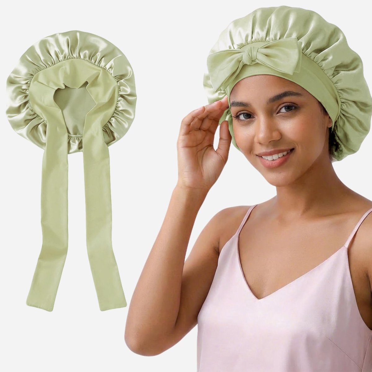 Slaapmuts 100% moerbeizijde - Avocado Groen - Ademend en zacht - Bescherming voor krullend en steil haar - ShopVlot