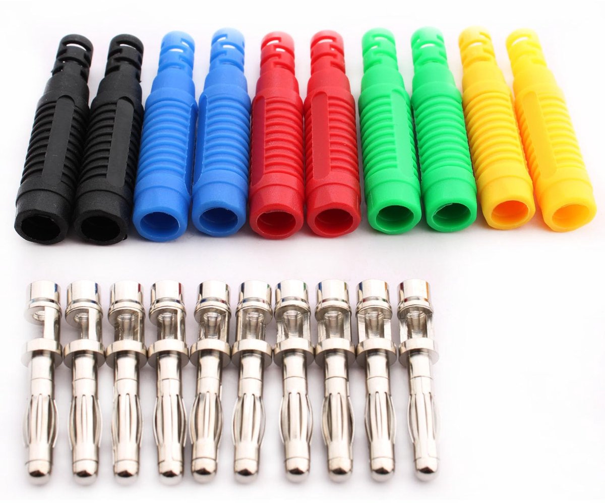 Banana plugs 4mm - 10 stuks - nylon en messing - ideaal voor elektrische tests - ShopVlot