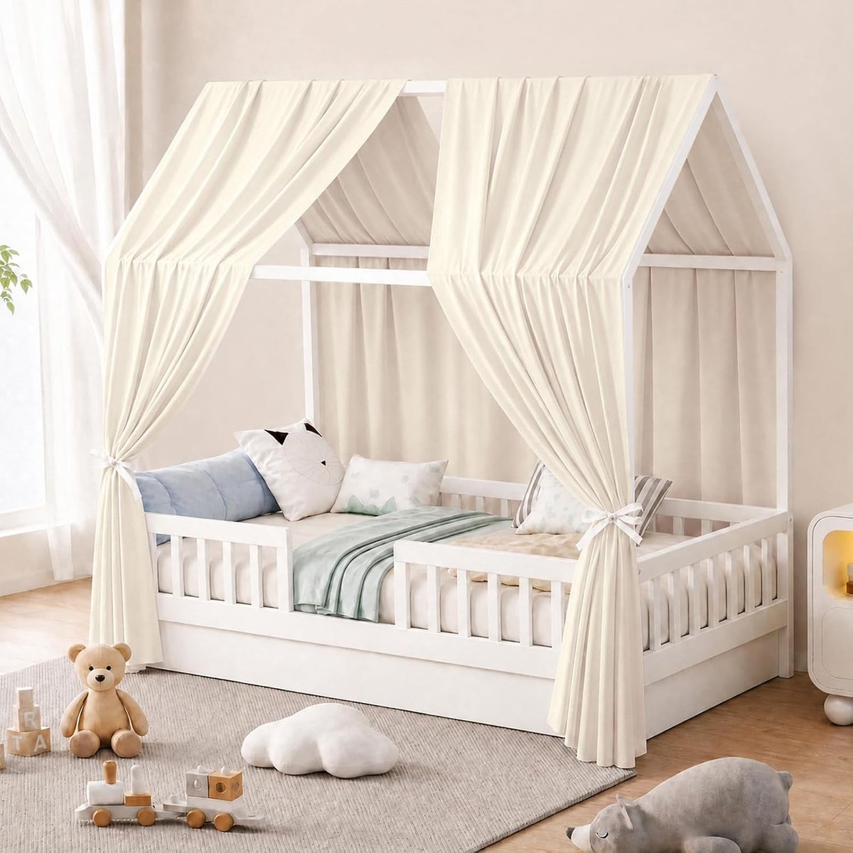 Huisbed hemel 350 x 135 cm - lichtbeige - set van 2 - decoratie voor kinderbed - ShopVlot
