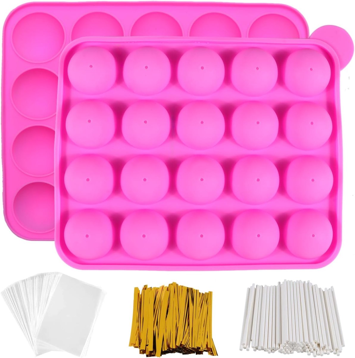 Cake pop set 301-delig - siliconen mal met 20 vakken - 100 stokjes en verpakkingen - ideaal voor feestjes - ShopVlot