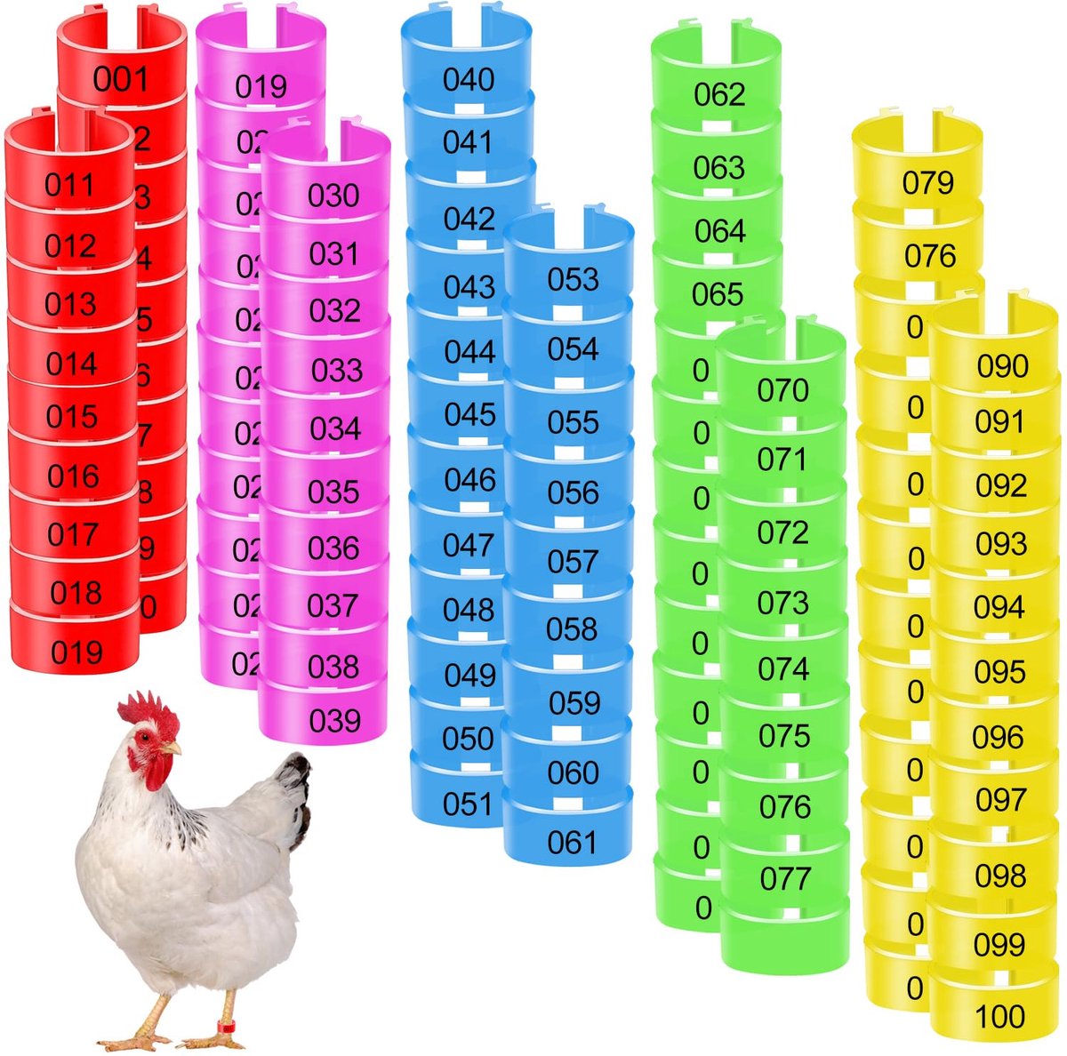 Poultry voetringen 100 stuks - 20mm gekleurde kippenbanden - Genummerde clips voor identificatie - ShopVlot