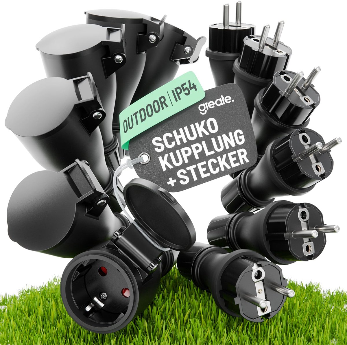 Schuko plug koppeling set 230V - 6x waterdichte stekkers - IP54 met kinkbescherming - ideaal voor verlengkabels - ShopVlot