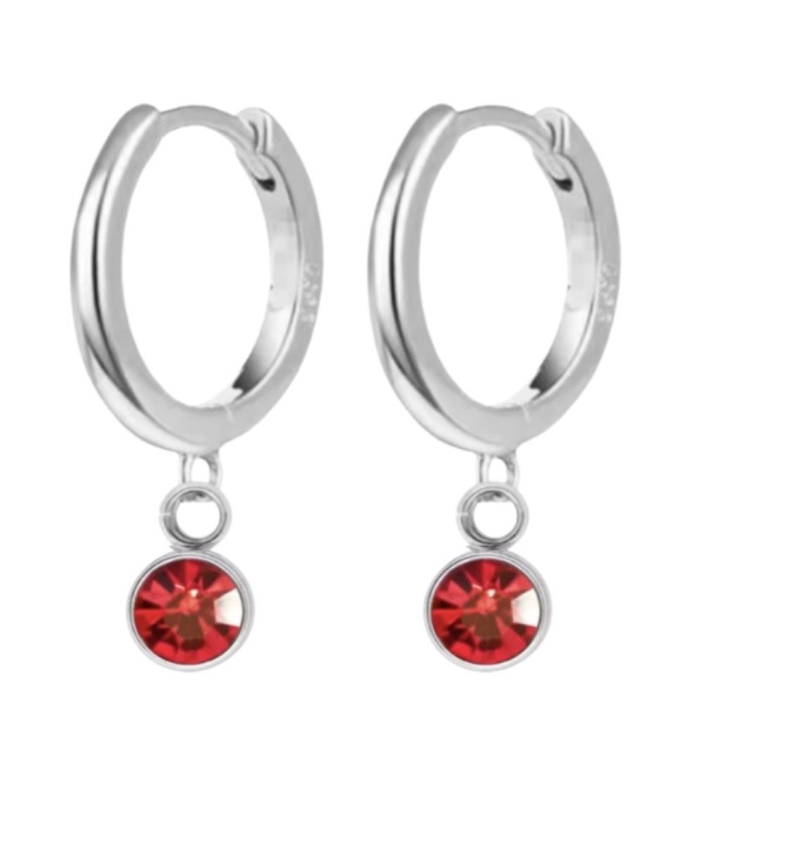 Zilveren oorringen -rood hangertje -2 cm- Charme Bijoux