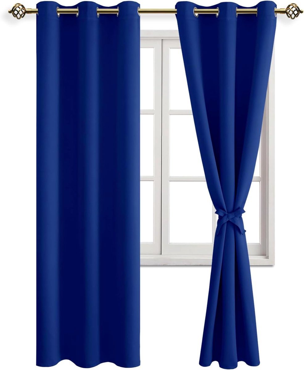 Blackout gordijnen 228 x 117 cm - koninklijk blauw - oogjes - verduisterend voor slaapkamer - ShopVlot