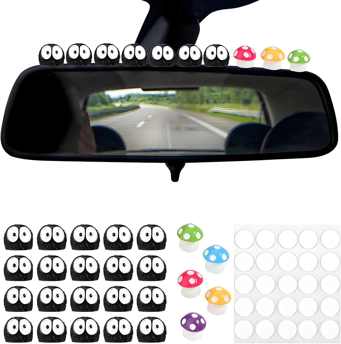 Auto decoratie set 25pcs - schattige paddenstoelen en spruitjes - leuke hars ornamenten - vrolijke interieuraccessoires - ShopVlot