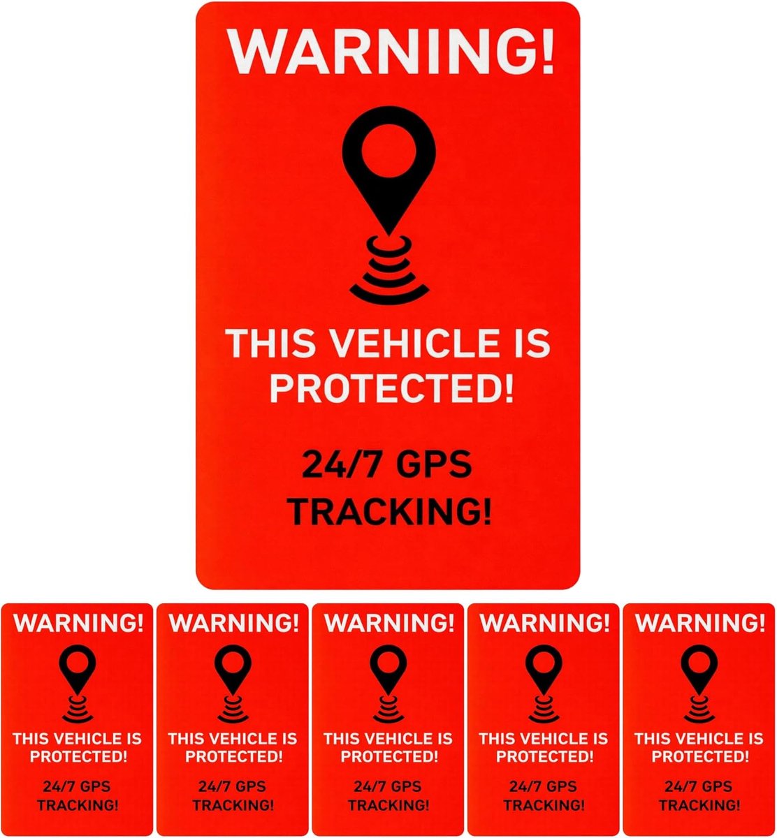 Waarschuwingsstickerset 6x4 cm - Zelfklevend vinyl - GPS beschermend - Diefstalpreventie sticker - ShopVlot