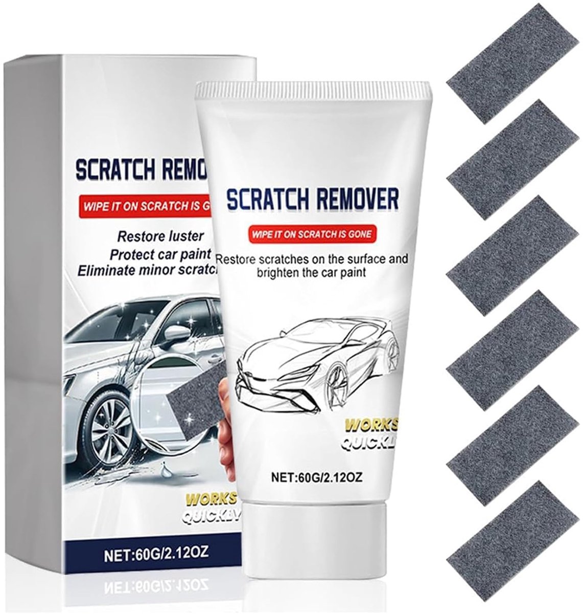 Krassenverwijderingsset auto - Polijstpasta 60 g - Inclusief 6 x nano doeken - Eenvoudig te gebruiken voor krasherstel - ShopVlot