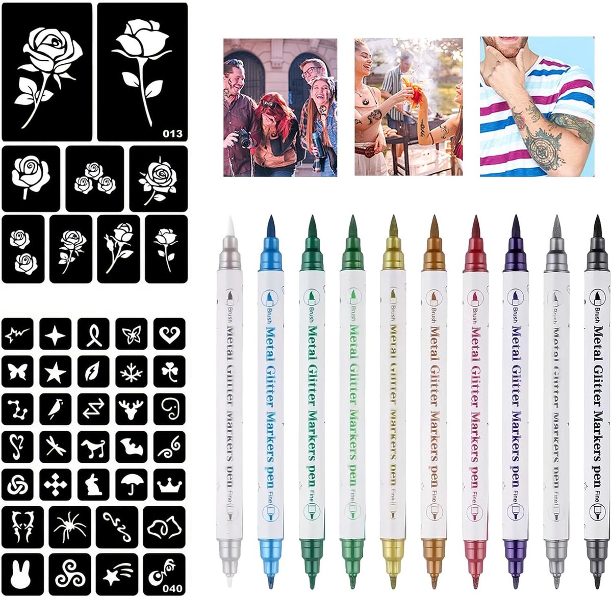 Tijdelijke tattoo-stiften 10 stuks - waterdichte markers - huidvriendelijk - ShopVlot