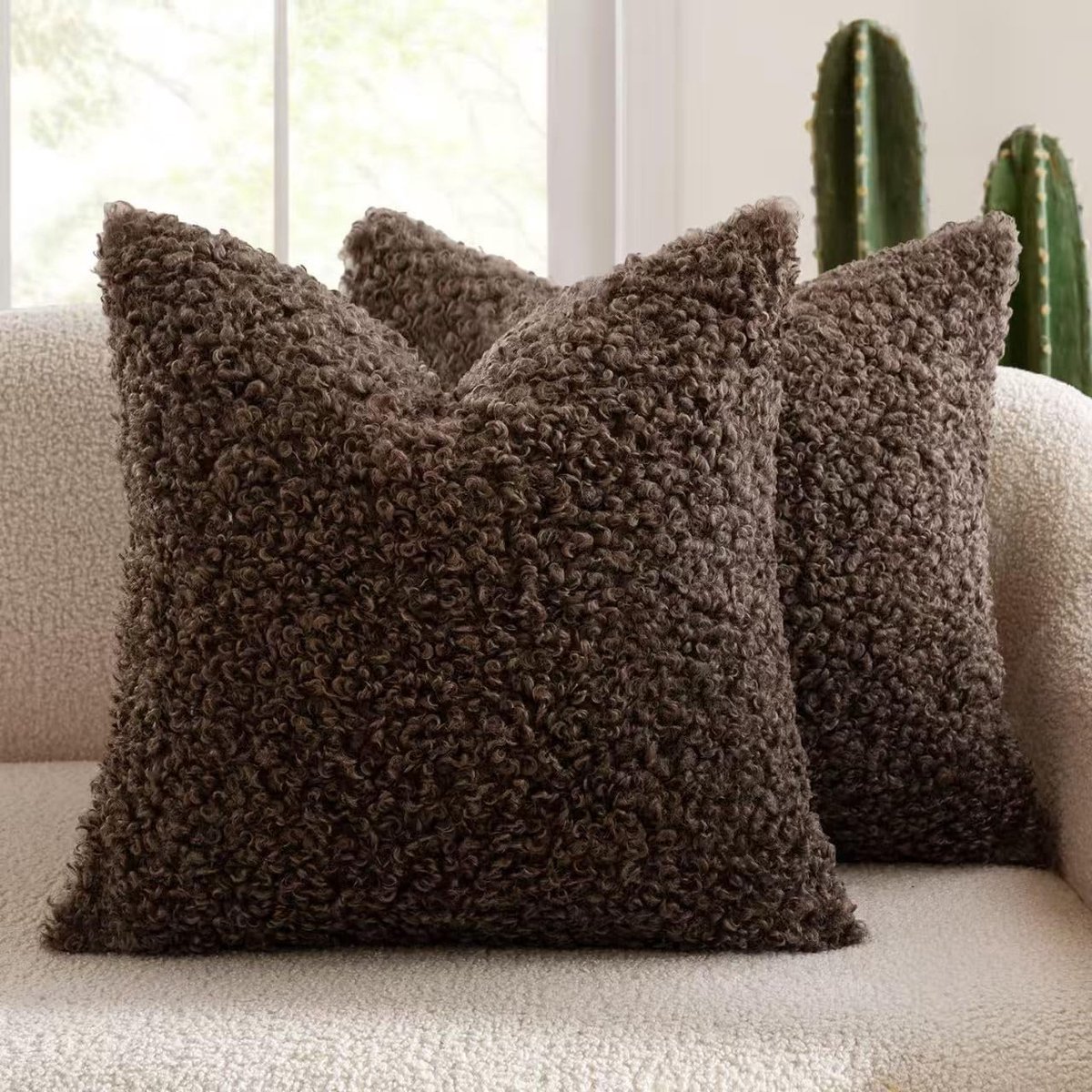 kussenslopen 50 x 50 cm - imitatiebont - bouclé en sherpa - stijlvol en comfortabel - ShopVlot
