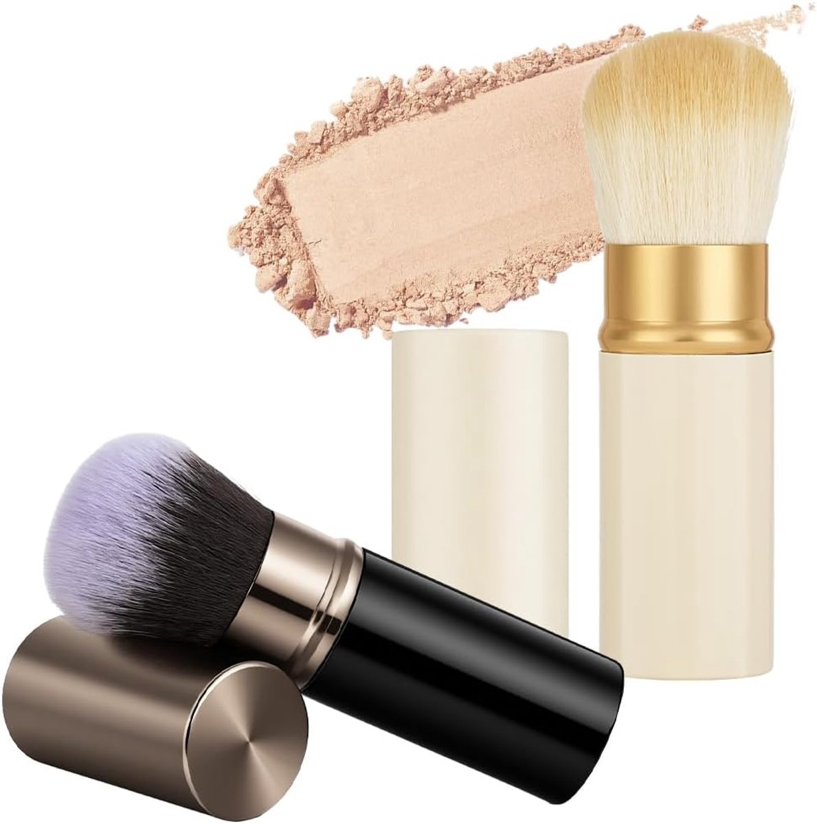 Make-upkwasten set - 2x Uittrekbare Wangenkwast - Kabuki voor Contouren en Highlighten - Ideaal voor Natuurlijke Look - ShopVlot