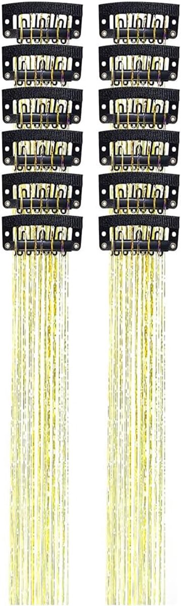 Haaraccessoires 12 stuks - Gouden glitter haarstrengen - Clip-in tinsel extensies - Perfect voor feesten - ShopVlot
