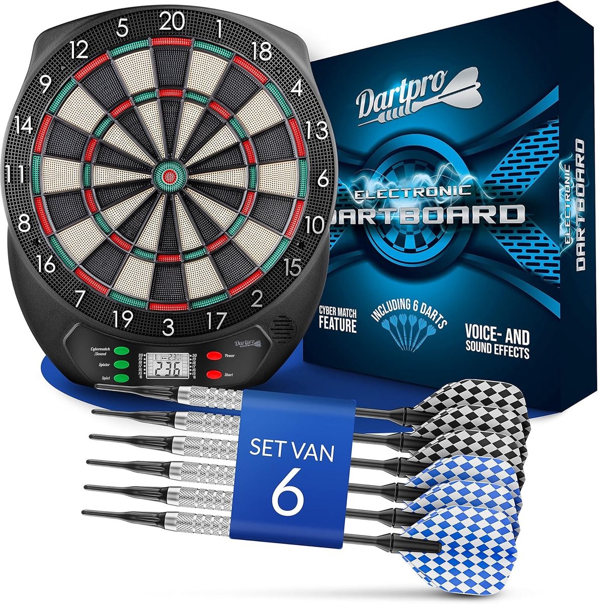 Elektronisch Dartbord - Met LCD-scherm - Inclusief 6 Darts - Voor 1 tot 8 Spelers - Draadloos en Muurbescherming
