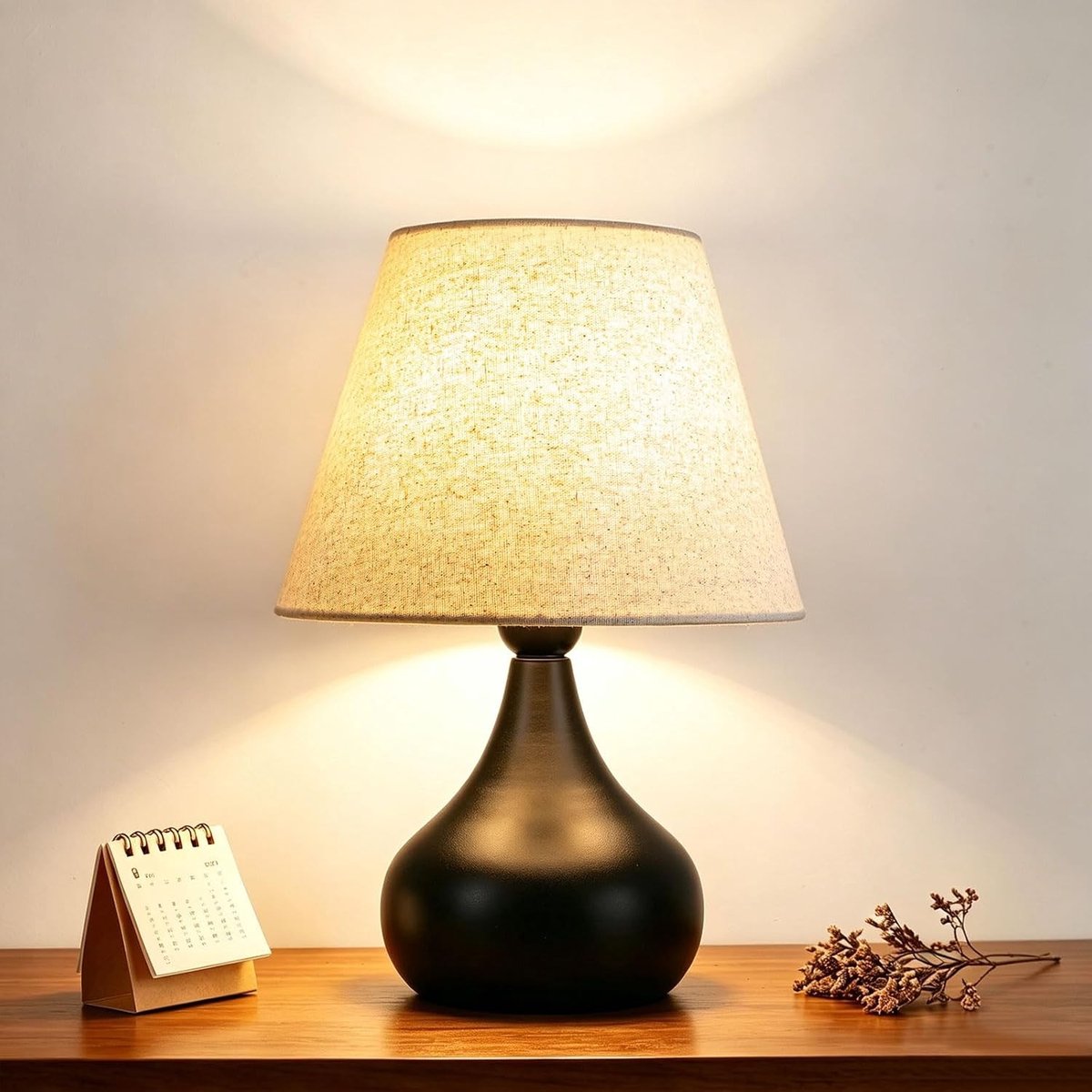 Tafellamp - Beige en Zwart - 22 x 22 x 32 cm - Moderne Lamp met Snoerschakelaar - Voor Woonkamer, Slaapkamer, Restaurant