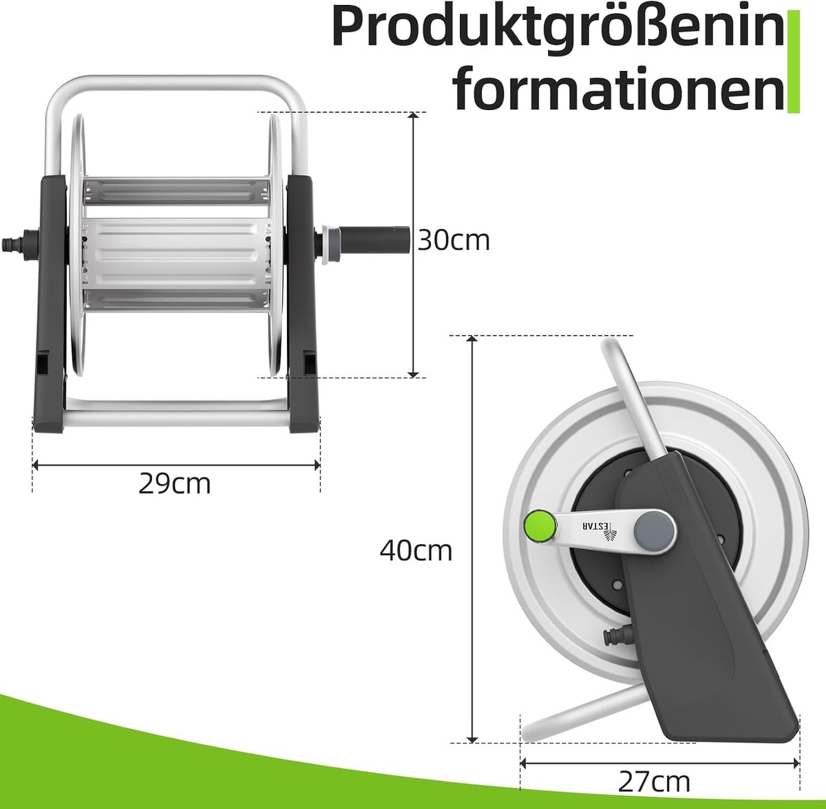 Tuinslanghaspel - Zilver Metaal - Wandgemonteerd - Voor Maximaal 80 Meter Slang - Voor Tuinonderhoud