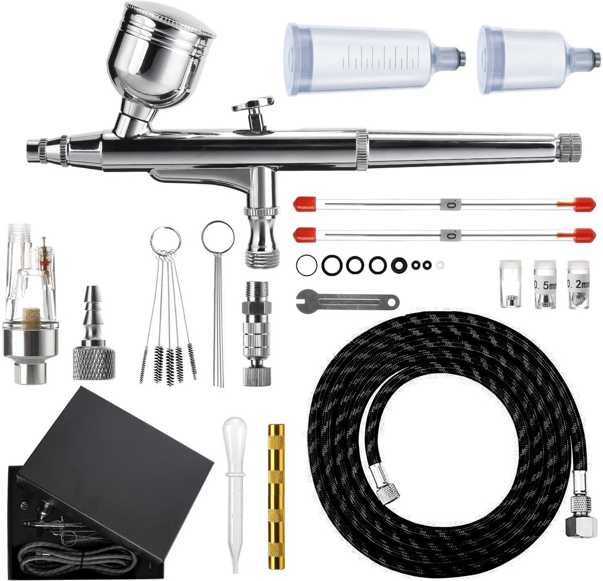 Solidchoice - Professionele Dubbelwerkende Airbrush Kit met Diverse Nozzles