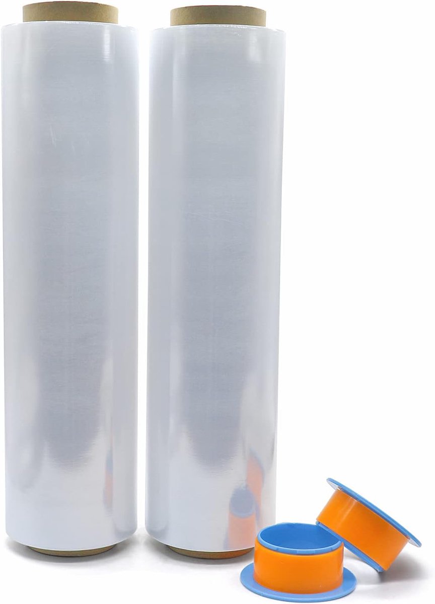 BOMEI PACK Stretch Film Pallet Film with Rotating Sleeve, Hand Wrapping Film, 18my x 500 mm x 300 m, Transparent - ShopVlot