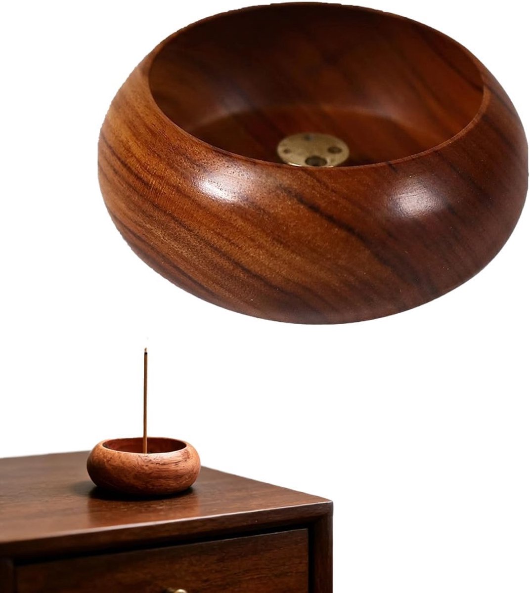 Bruine wierookhouder van hout (1 stuk) met meerdere gaten voor stokjes, decoratieve asbak voor meditatie en - ShopVlot