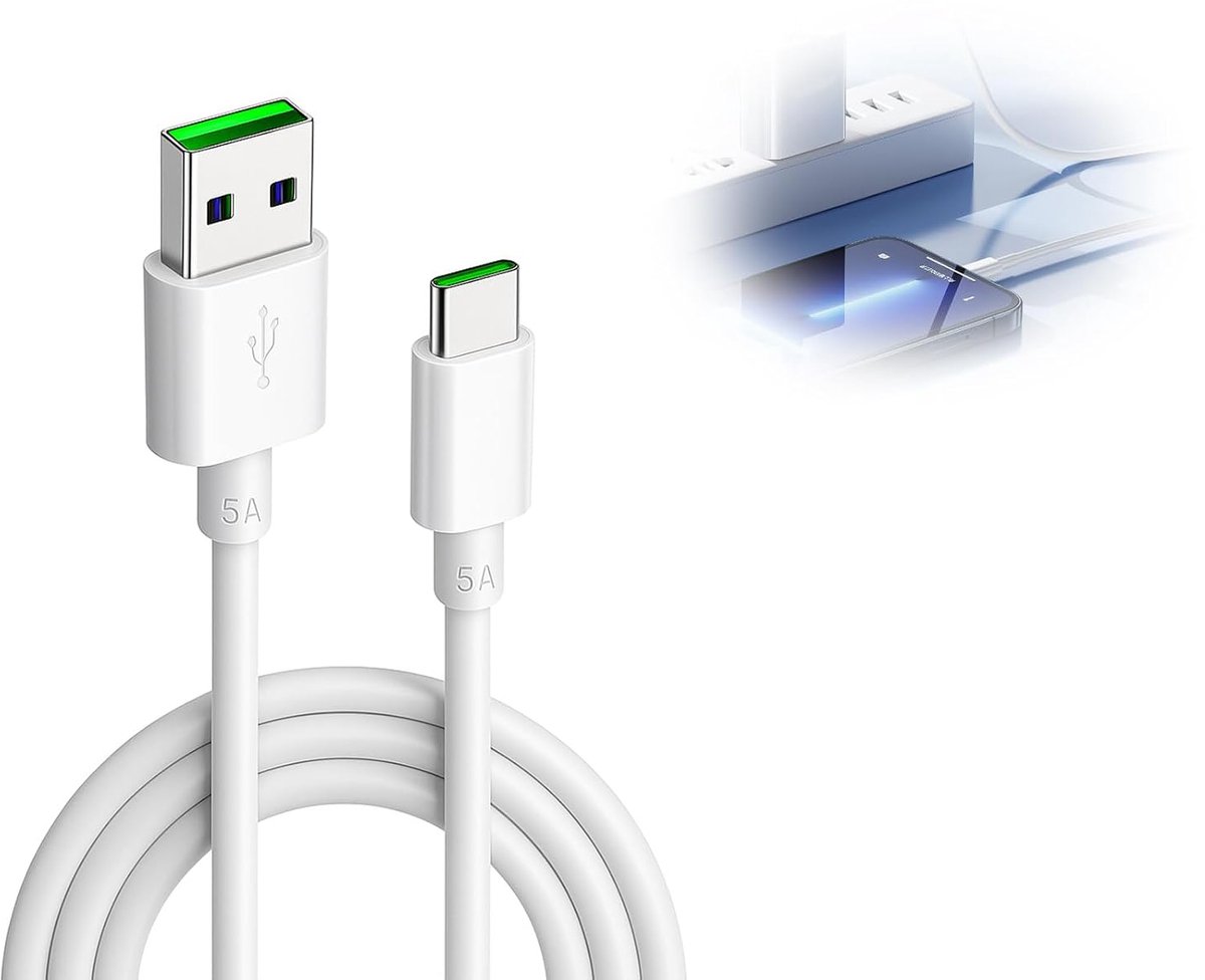 USB Type-C Cable 2m, USB C Cable 65W 5A Super VOOC Charging Cable for Find X3 Neo, 65W Fast Charging Cable for Find X5 - ShopVlot