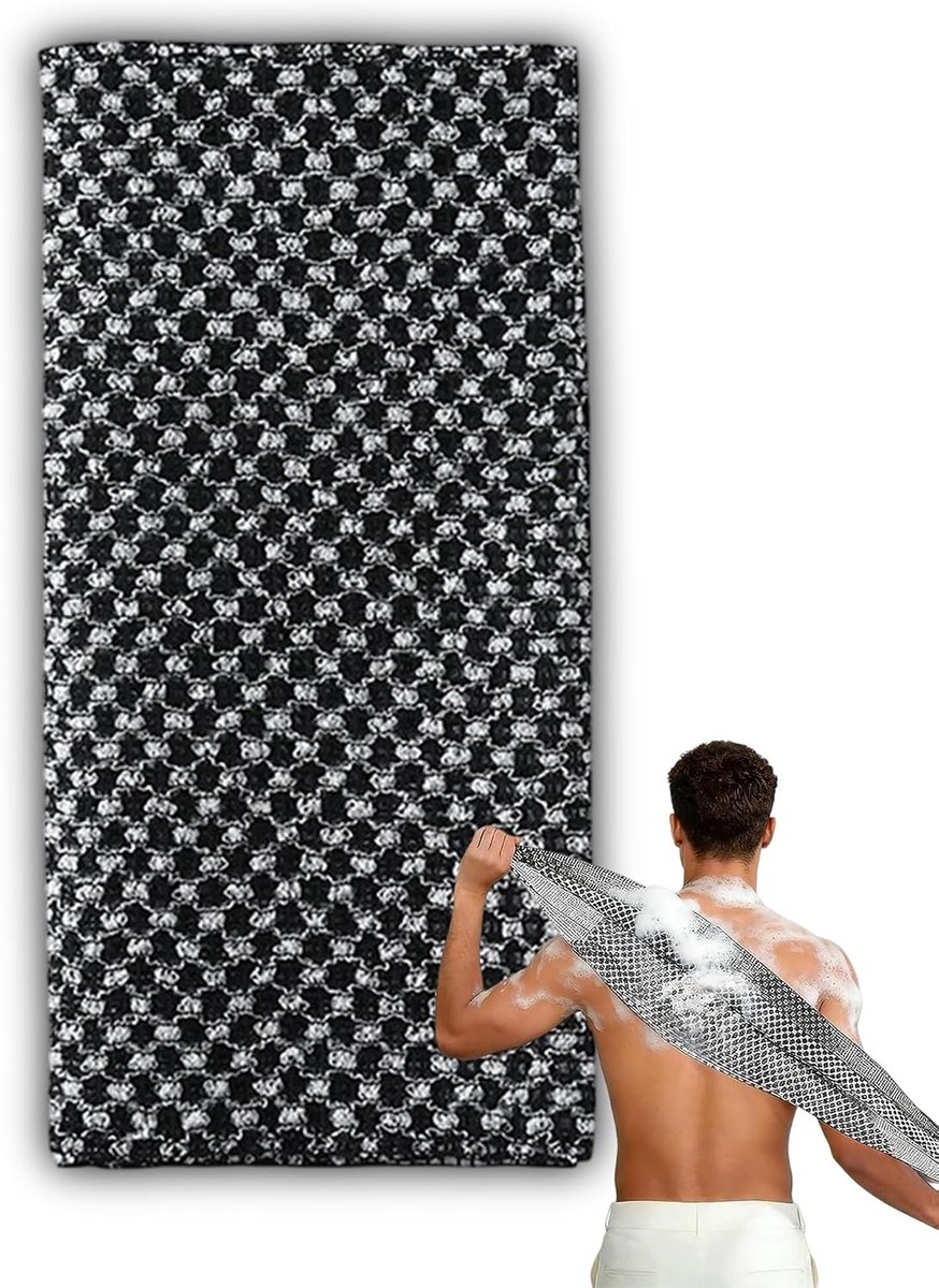 Japanse peelingservetten, peeling-handdoek voor de rug, 18 × 18 × 1,5 cm, zwart polyesterweefsel, dubbelzijdig, diepe - ShopVlot