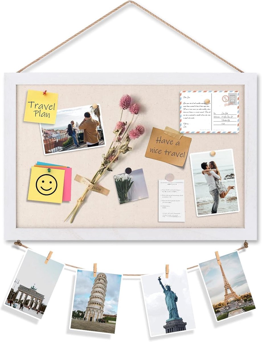 Cork Wall, 40 x 30 cm, Cork Plate with 10 Pens, 8 Clips, Wooden Memo Board for Home, Living Room, Kitchen, Office - ShopVlot