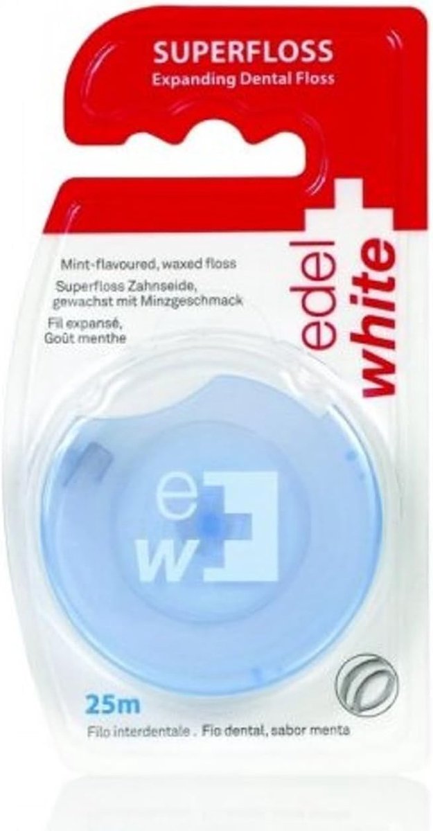 edel+white Expanding Superfloss 25 m in blister, dental floss waxed, mint, dental floss, gap cleaner for thorough oral - ShopVlot