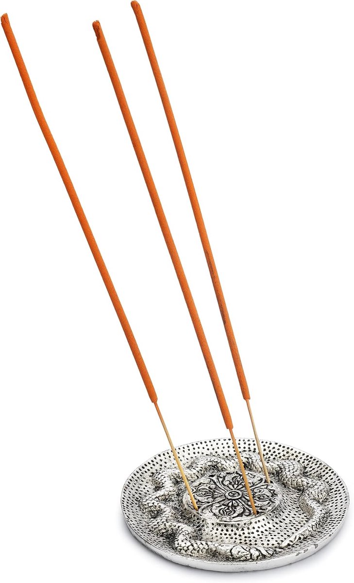 Ajuny Aluminium Incense Burner with Ash Catcher, Silver Surface Tibetan Style Incense Stick Holder Snake Design 9 cm - ShopVlot