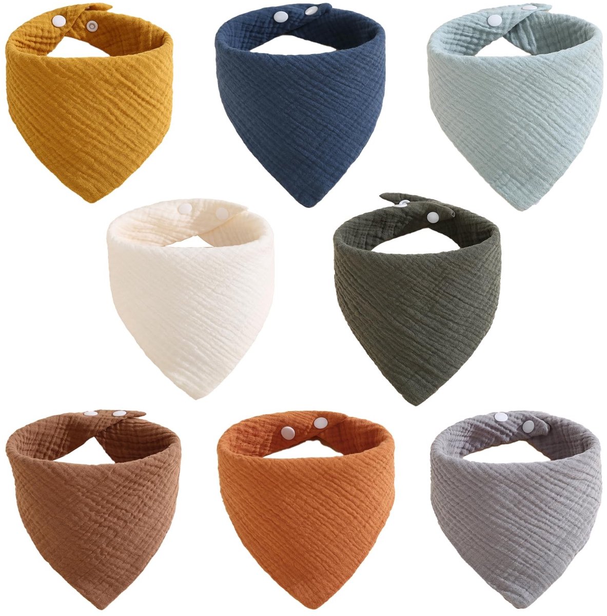 Dailygoods - 8 stuks babyslabbetjes, sjaal, driehoekige sjaal voor pasgeborenen, 100% katoen, zeer absorberend, mousseline-slabbetjes met verstelbare knopen, uniseks, meisjes en jongens
