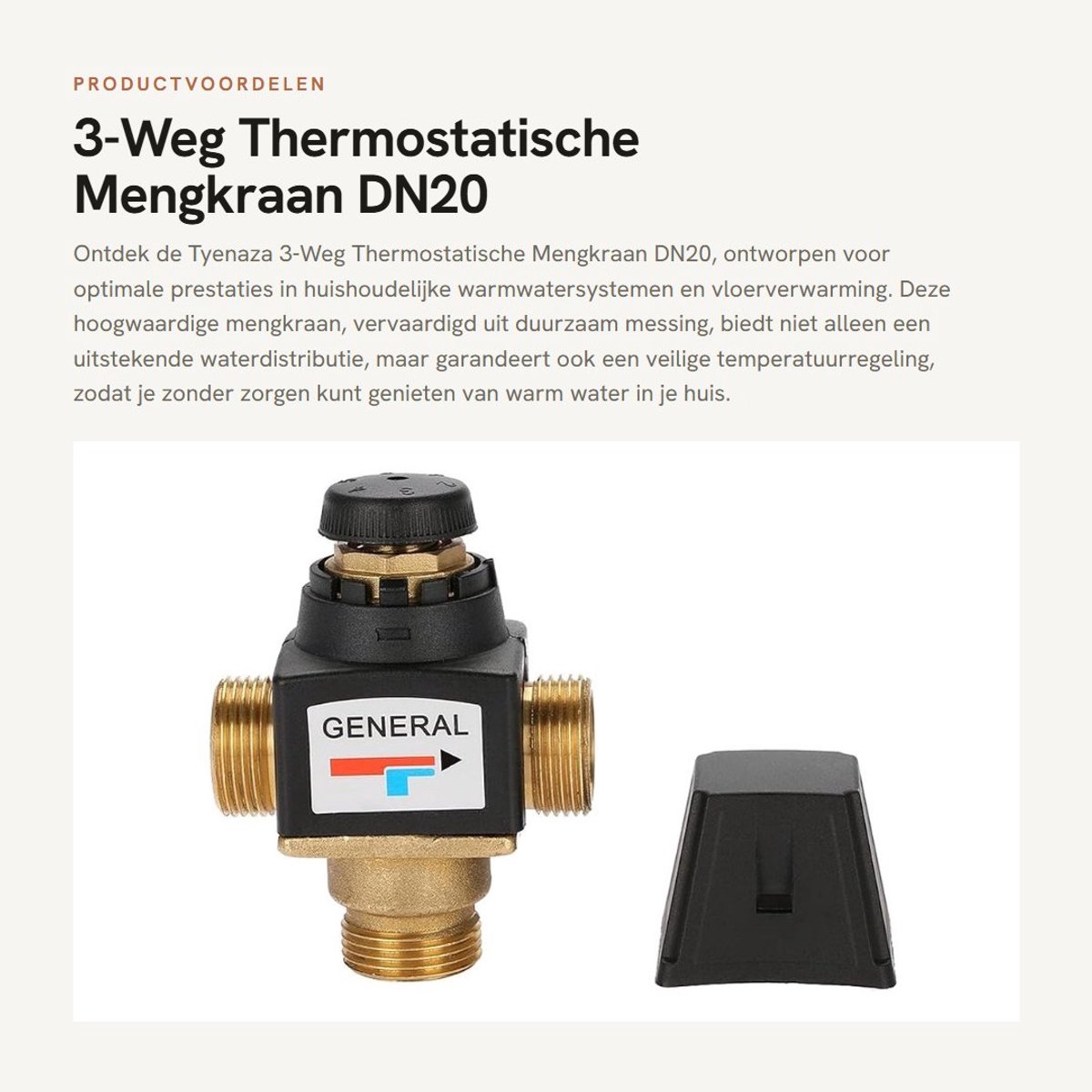 Dailygoods- Thermostatische Mengkraan - Messing - 10 x 7 cm - 1-10 m³/h - 40-90°C - Geschikt voor Ondergrondse Verwarming - 2.5 kg