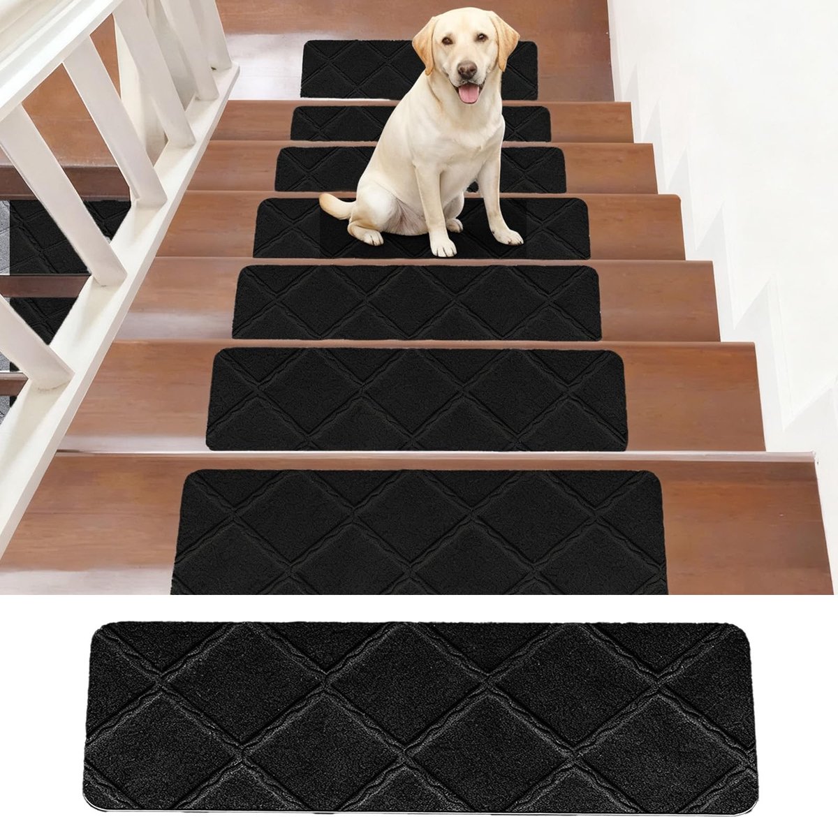 Dailygoods - Trapmatten, zelfklevend, voor binnen, 15 stuks, 55 cm x 19 cm, zwart, traptreden, antislip, op maat te snijden, herbruikbaar, ter bescherming van huisdieren, senioren en kinderen